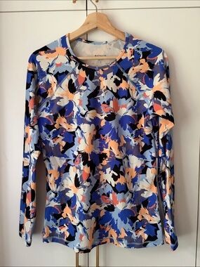 Athleta Long-Sleeve Floral Swim Coverup in Blue, Peach, Black, White